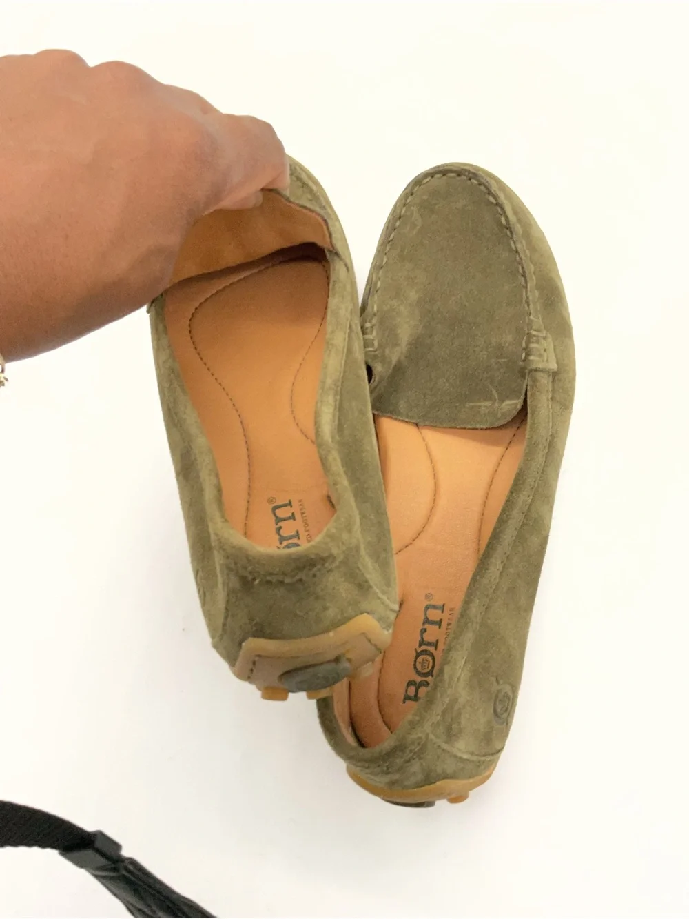 Born Olive Green Suede Slip-On Loafers